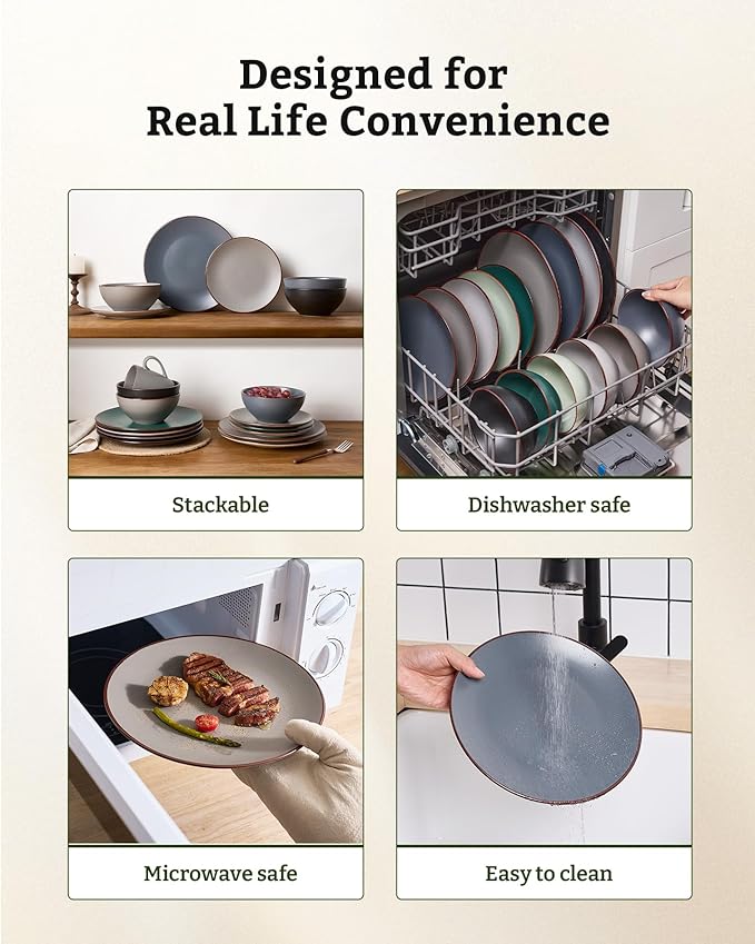 Famiware Venus Ceramic Plates and Bowls Sets, Speckled Dinnerware Dish Sets for 8 (24 Pieces) - Microwave and Dishwasher Safe, Matte Multi-color