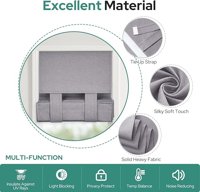 HOMEIDEAS 100% Linen Blackout Sidelight Curtains for Front Door, Side Door Window Curtains, Small Window,Thermal Insulated Covering, 1 Panel, W12 X L68 Inch, Light Gray