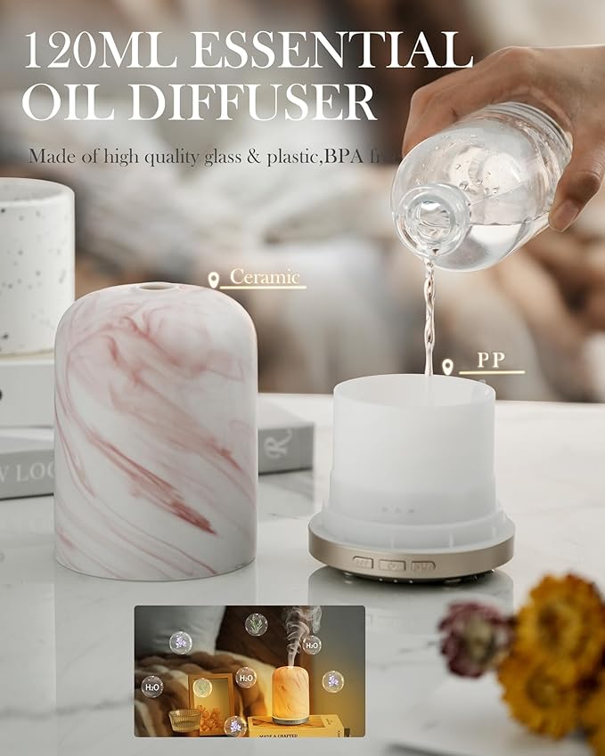 Essential Oil Diffuser – 2.4MHz Ultrasonic Aromatherapy Diffuser, Health Night Light, Timer & Auto Shut-Off, BPA-Free, 120ml Oil Diffuser for Home, Office, Spa, Yoga, Hotel