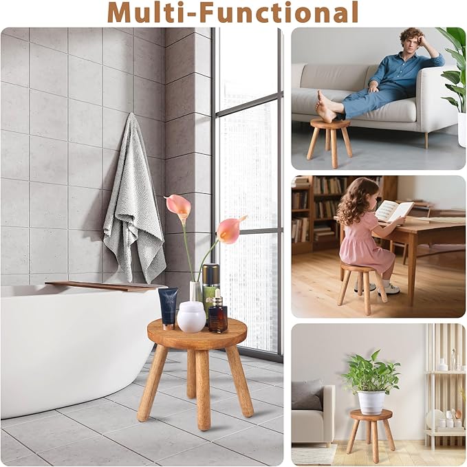Round Solid Wooden Step Stool, Indoor Plant Stand, Wood Legs Detachable for Plant Stand, Stable 9.3” Tall Flower Holder for Heavy Pots, Gardening Display for Decor Living Room Patio -Walnut