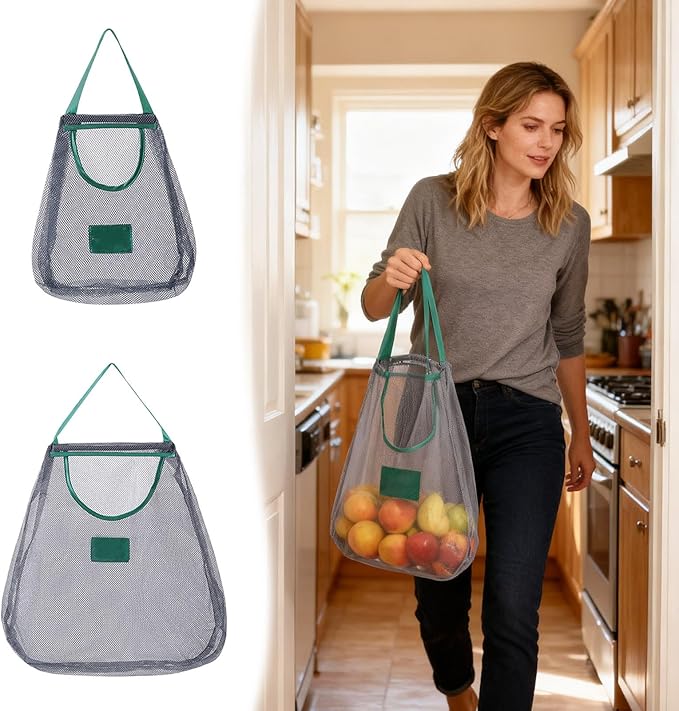 Portable Hollowed Out Mesh Tote Storage Bags, Kitchen Storage Bag, Reusable Hanging Storage Mesh Bags, for Kitchen