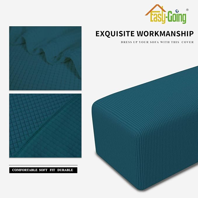 Easy-Going Stretch Ottoman Cover Folding Storage Stool Furniture Protector Soft Rectangle slipcover with Elastic Bottom(Ottoman Small,Peacock Blue)