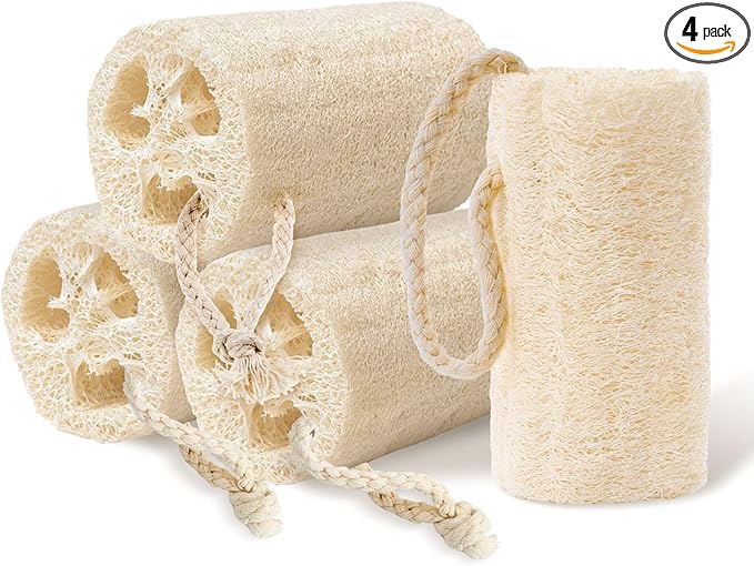 Natural Loofah Body Scrubber Set,4 in Organic Loofa 4 Pack for Exfoliating, Shower loofah for Men and Women, Bath Cleaning Skin Back Face,Eco-Friendly Tool,Bath Sponges for Exfoliating Body Scrubbing