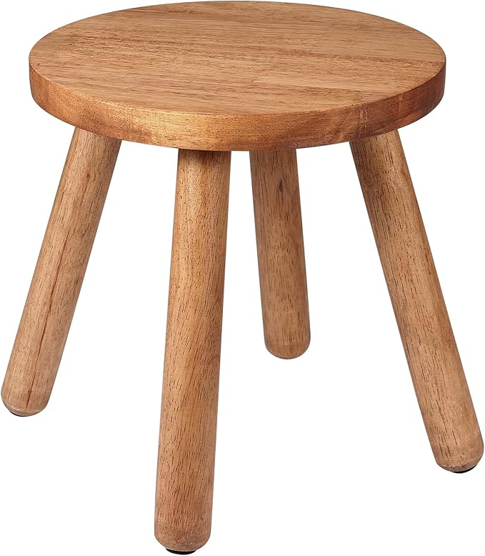 Round Solid Wooden Step Stool, Indoor Plant Stand, Wood Legs Detachable for Plant Stand, Stable 9.3” Tall Flower Holder for Heavy Pots, Gardening Display for Decor Living Room Patio -Walnut