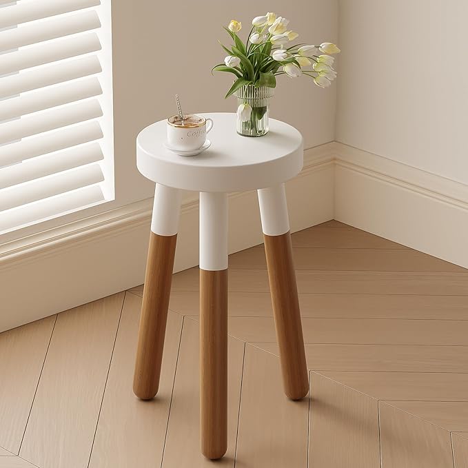 12" Reverse Dipped Wood Plant Stand, Wood Accent Stool,Milking Stool Drinking Table Small Side Table Set (18"+20" Tall)