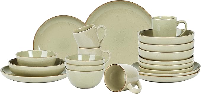 HomeVSS 20-Piece Dinnerware Set - Serves 4, Shiny Glaze Beige plates and bowls sets with Speckle Effect for Microwave & Dishwasher Safe