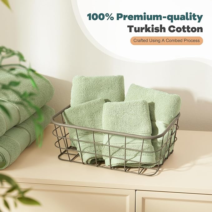 Marvione Bath Towels Set 6 Piece, 100% Turkish Cotton Highly Absorbent and Soft Towels for Bathroom 2 Bath Towels 2 Hand Towels 2 Washcloths, Sage Green