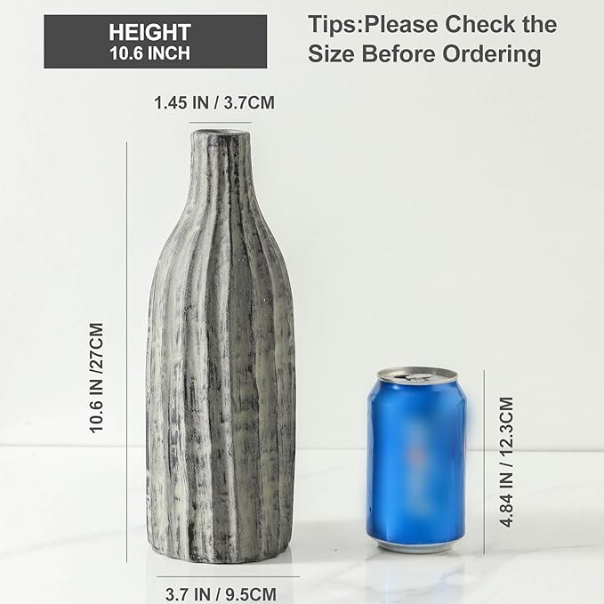 Natural Branch Design Ceramic Vase:Decorative Flower Vase for Modern Home Decor,Handmade Pottery Vase for Home Decor,Living Room,Kitchen,Office,Bedroom,CenterpieceTable Decorations-11 inch Grey Color