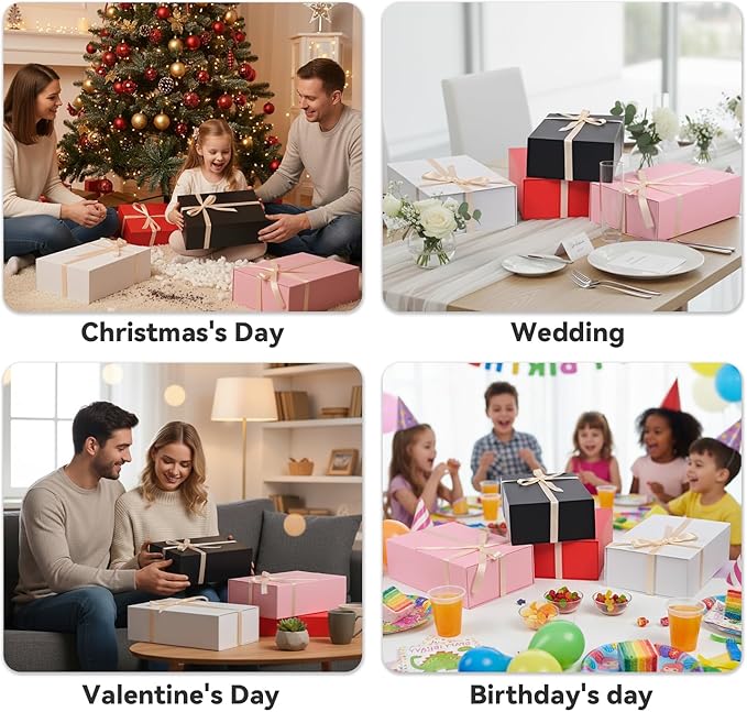 Brothersbox Black Gift Box 13.8"x9.1"x4.3" Large Gift Boxes for Presents with Magnetic Lid, Ribbon, Collapsible Boxes for Gift Packaging Mother's Day Christmas Birthday Wedding