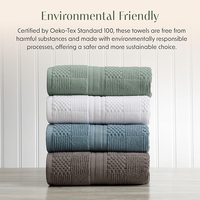 Springtree Home 100% Cotton Bathroom Towel Set | 6 Piece Set - Green Bath Towels | Geometric Textured Design | Absorbent & Quick-Dry | Oeko-TEX® Standard 100 Cotton | Myla Collection - Lily Pad Green
