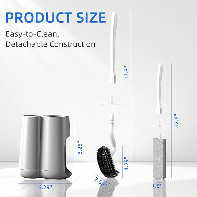 Toilet Brush with Pumice Stone Set & 2 Pack Pumice Stone Brush(White)