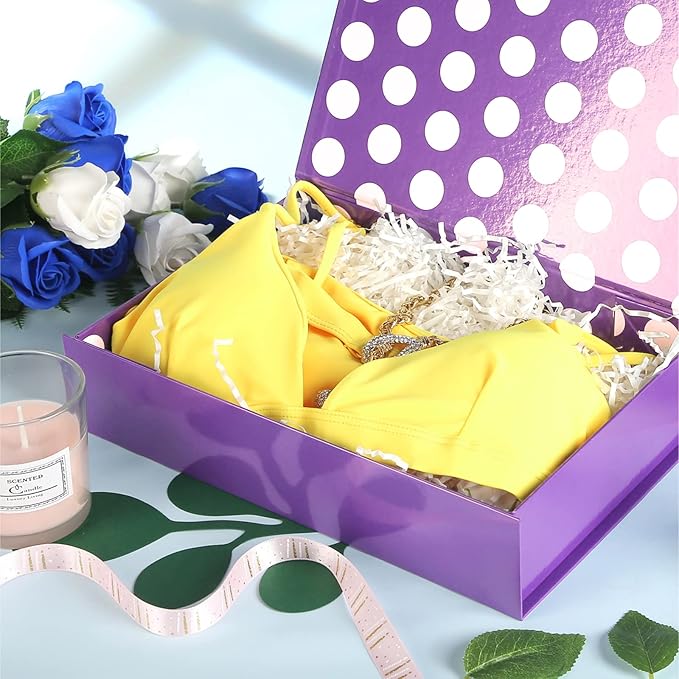 GREEN BEAN Gift Box 11x7.8x2.3 Inches, Purple Gift Box with Lid for Presents, Magnetic Shirt Gift Boxes for Clothes (Glossy Metallic Purple, Polka Dot Design Inside)