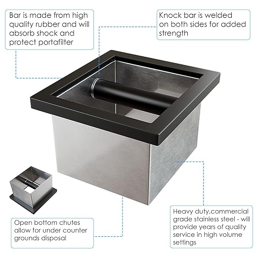 SANTOW Bottomless Knock Box Chute, Open Bottom Knock Box Chute, Built-in Desktop Waste Bucket, 3.2L Stainless Steel Bottomless Knocking Residue Box for Home, Cafe, Restaurant and Hotel Use