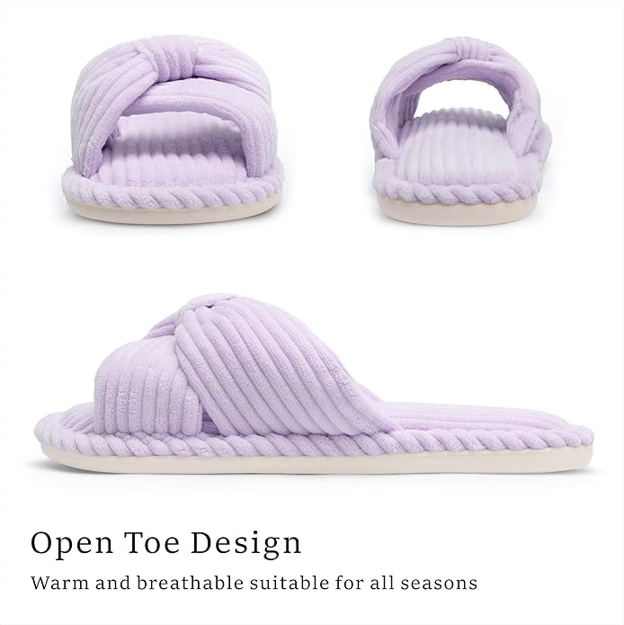 Chantomoo Slippers for Women Memory Foam House Womens Slipper Slides Home Bedroom Bathroom Spa Open Toe Corduroy Bow Slippers Cozy Comfortable
