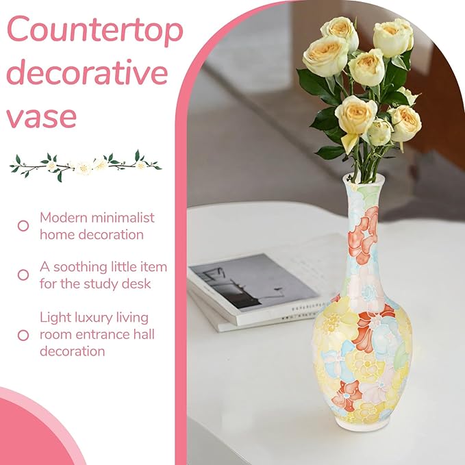 High-Temperature Fired Ceramic Vase - Non-Fading Hand-Painted Ceramic Vase with Pastel Floral Flowers for Home Decoration