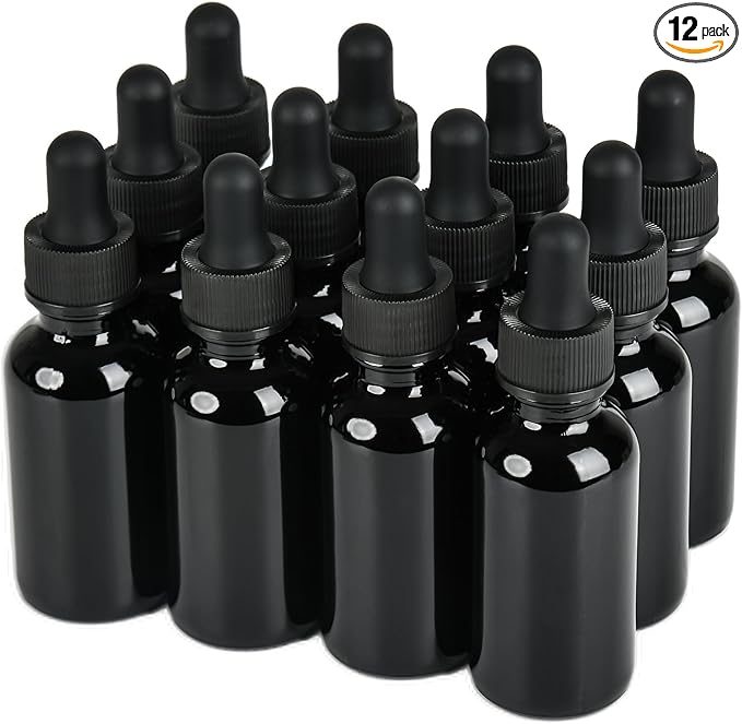 12 Pcs, 1oz Black Glass Eye Dropper Bottle, Tincture Bottles with Leak-Proof Design, Stronger Suction, for All Kinds of Mixed Liquids