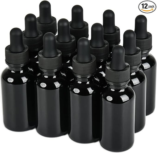 12 Pcs, 1oz Black Glass Eye Dropper Bottle, Tincture Bottles with Leak-Proof Design, Stronger Suction, for All Kinds of Mixed Liquids