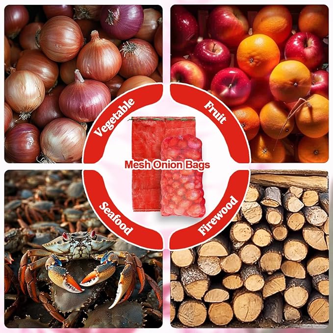 10Pcs 31'' x 20'' Extra Large Mesh Storage Produce Bags, Mesh Onion Bags, Reusable Breathable Drawstring Fresh Produce Storage Bag for Onions, Potatoes, Crawfish, Vegetables, Firewood, Holds 33lbs