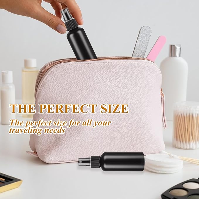 60 Pack 2oz Plastic Spray Bottles Small Empty Fine Mist Spray Bottle Black Bottles for Essential Oils, Bath, Beauty, Hair & Cleaning, Small SprayBottles for Travel, With 5 Funnels