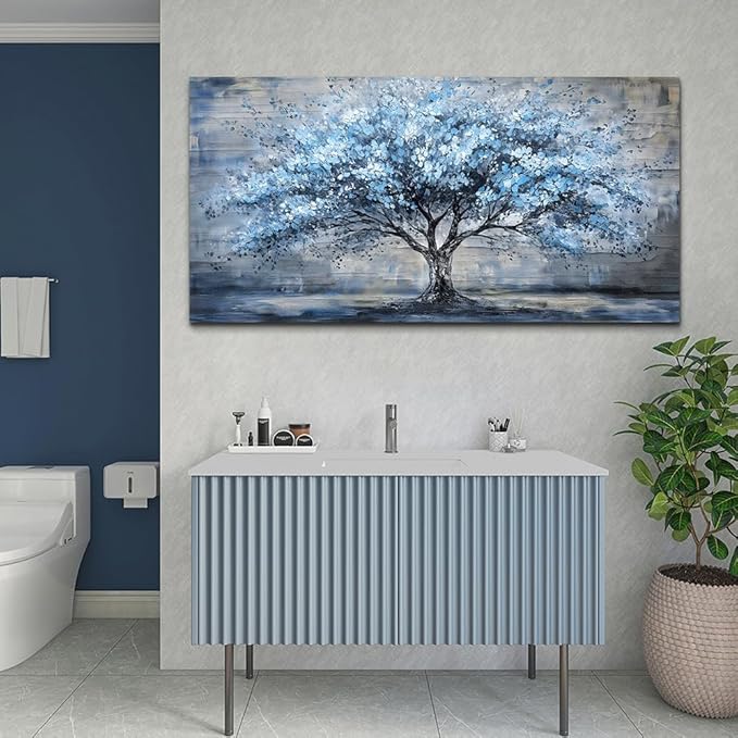 Canvas Wall Art for Living Room Wall Decor for Bedroom Office Modern Hotel Wall Decorations Blue Tree Landscape Paintings Abstract Pictures Artwork Room Aesthetic Home Decor 20x40 in