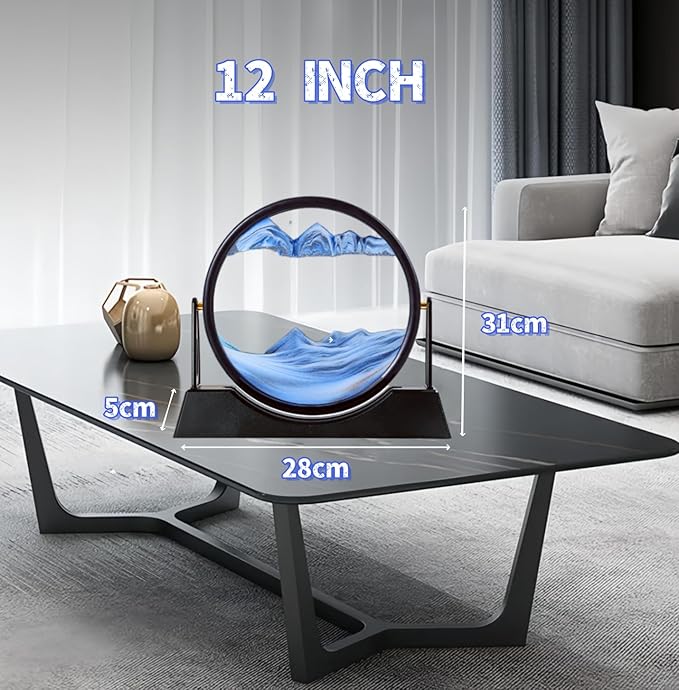 ZSDSZDZY Moving Sand Art Picture Liquid Motion, 3D Quicksand Décor, Deep Sea Sandscapes with Display Flowing Sand Frame for Relaxing, Desktop Office Home Decoration (Blue)