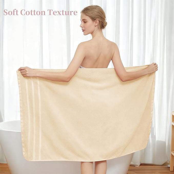 Cotton Bath Towel – Large 30x60 Inches, Soft, Thick & Absorbent Towel for Bathroom, Spa, or Home Use (Beige, 2 Pack – 30"x60")