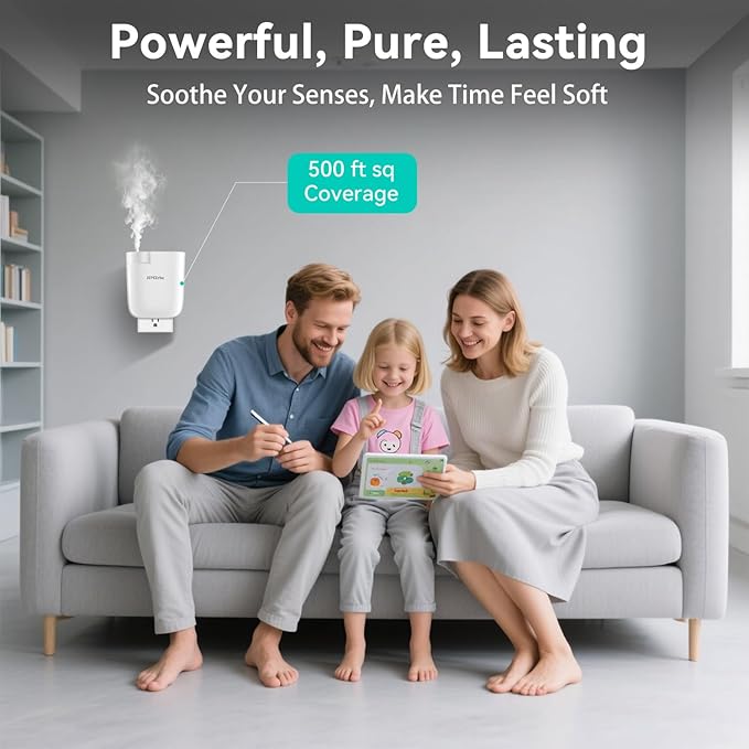 Plug in Diffuser, Waterless Oil Diffuser, Essential Oil Plug in Wall, Smart Bluetooth App Control, Up to 500 Sq.ft Coverage, White