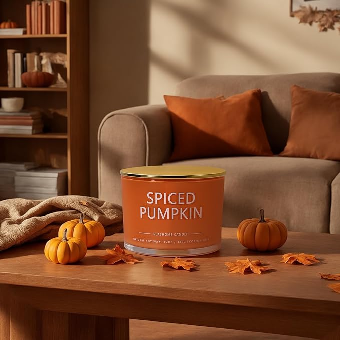 Pumpkin Spice Fall Candle, Large 3 Wick 12oz Luxury Candle, Elegant Autumn Gift for Women & Men, 60+ Hour Burn Time & Non-Toxic, Cozy Fall & Halloween Home Decor