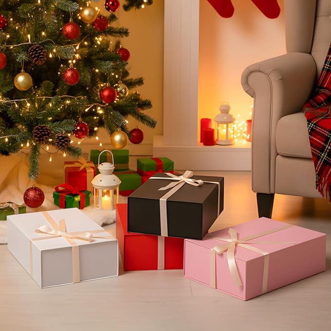Brothersbox Pink Gift Box 13.8"x9.1"x4.3" Large Gift Boxes for Presents with Magnetic Lid, Ribbon, Collapsible Boxes for Gift Packaging Mother's Day Christmas Birthday Wedding