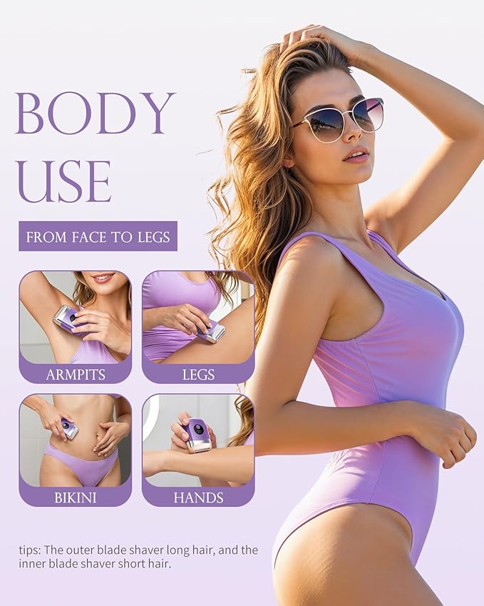 Cordless Electric Razors for Women, Travel Electric Shaver with LED Display, Rechargeable Body Trimmer Shaver for Private Area, Face Underarms Bikini,Lips,arms, Legs (Purple)