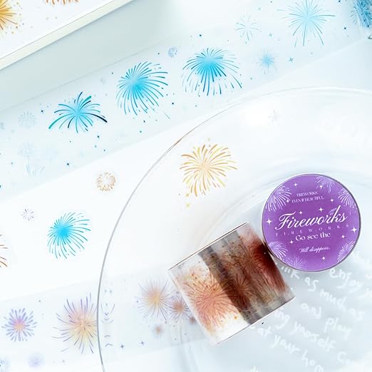 Fireworks PET Tape Set, 4 Rolls Pre-Cut Ephemera for Junk Journaling, Scrapbooking, Crafting, DIY Projects, Diaries, and Art Supplies