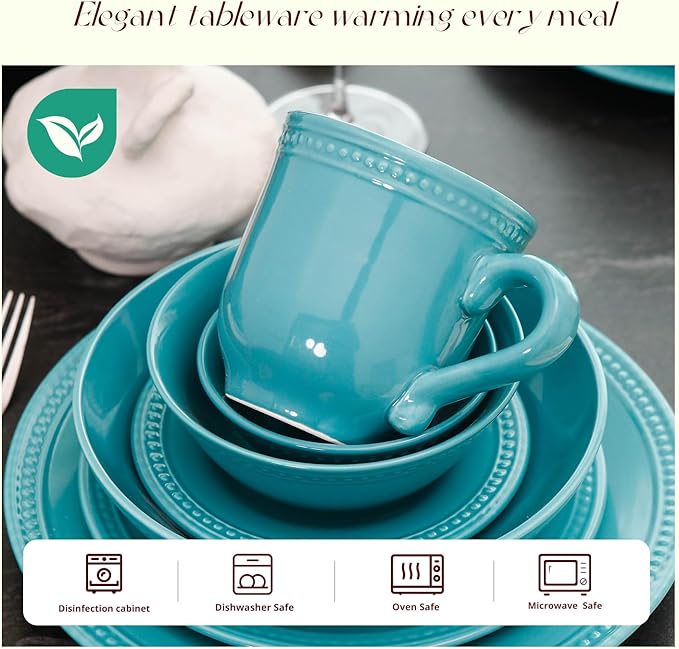 Pearl Dots Stoneware Dinnerware Set (16pc Set, Turquoise)