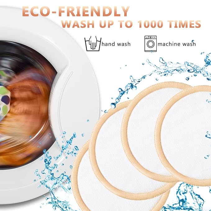 Foaincore 40 Pcs Reusable Makeup Remover Pads with Mesh Laundry Bag Washable Bamboo Cotton Rounds Soft Reusable Face Pad for Toner Skin Types with Bamboo Holder(White, Tan)