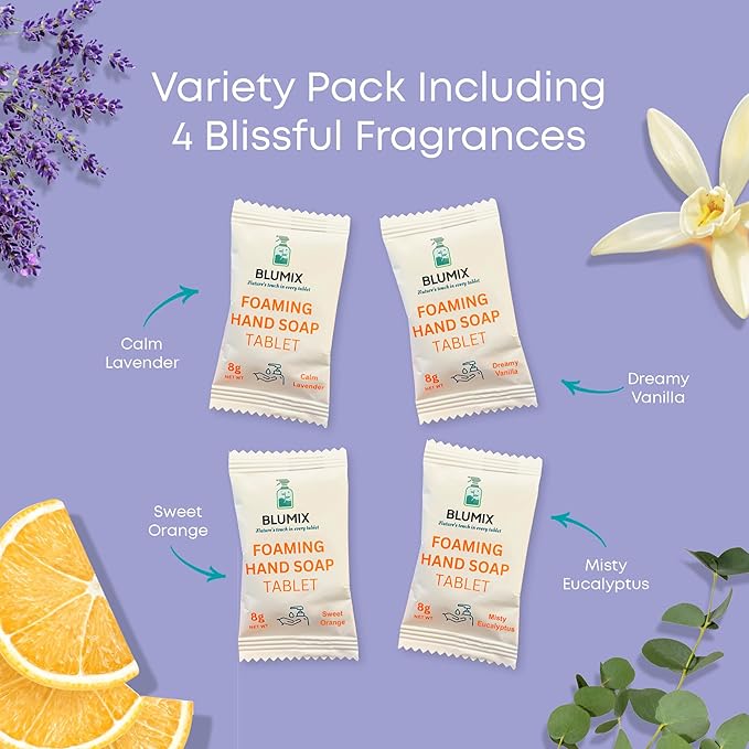 Foaming Hand Soap Starter Set – Reusable Glass Pump Bottle + 4 Scented Soap Tablets | Vegan, Non-Toxic, Zero Waste, Eco-Friendly Hand Wash Kit | Great Gift for Home or Travel