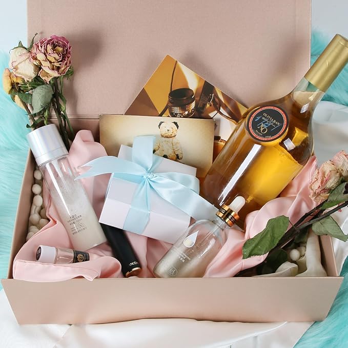 Aimyoo Gold Magnetic Gift Boxes with Lids 13.8x9x4.3 in, Large Bridesmaid Groomsman Proposal Box, Rectangle Collapsible Box for Present Graduation Birthday Storage 5 Pack