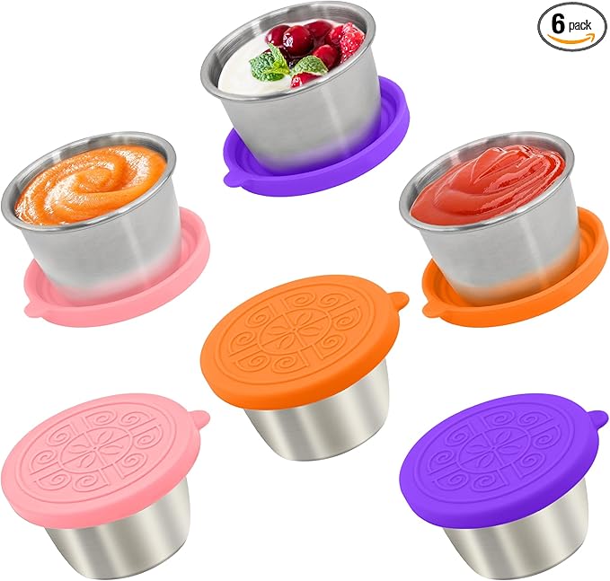 6x2.7 Oz Salad Dressing Container to Go,Handy Leakproof Stainless Steel Meal Prep Containers Reusable,Sauce Containers for Lunch Box, Picnics, Travel, Office and Kitchen Storage