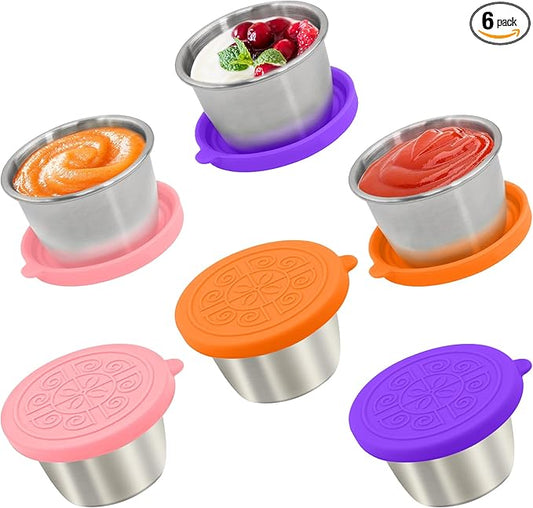 6x2.7 Oz Salad Dressing Container to Go,Handy Leakproof Stainless Steel Meal Prep Containers Reusable,Sauce Containers for Lunch Box, Picnics, Travel, Office and Kitchen Storage