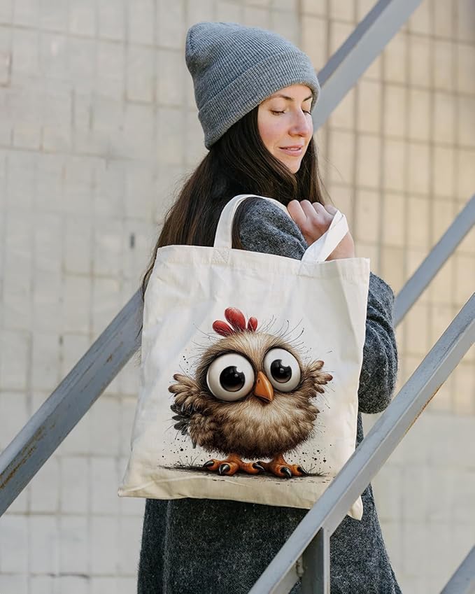 Cute Little Chick Canvas Tote Bag, Cute Animal Themed Totes, Funny Watercolor Chickens Reusable Shopping Bags, Shoulder Bags for Casual Vacation Shopping Work