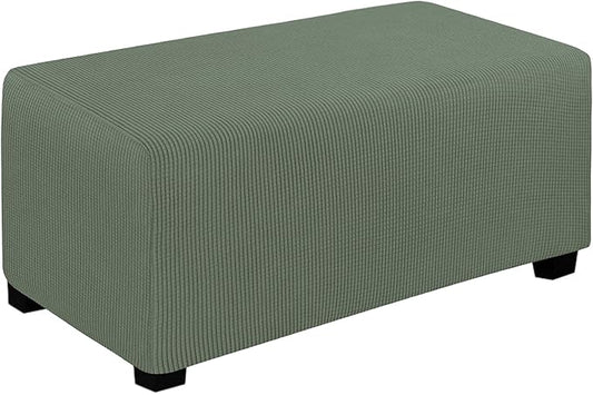 Easy-Going Stretch Ottoman Cover Folding Storage Stool Furniture Protector Soft Rectangle slipcover with Elastic Bottom (Large, Greyish Green)