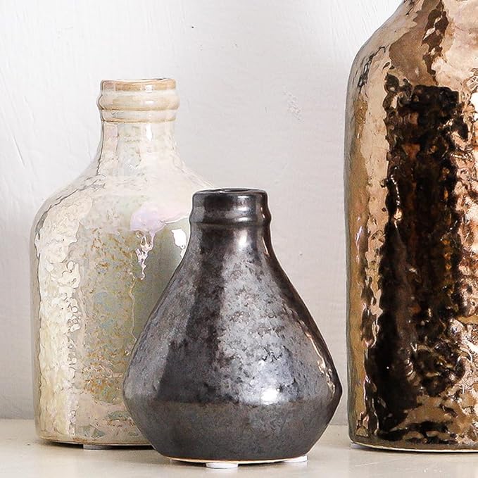 Ceramic Vase Set of 3 | Decorative Vases Home Decor | Flower Pampass Boho Modern Neutral Vase for Living Room, Table, Mantel, Entryway, Bookshelf, Kitchen, Bedroom, Bathroom - Multicolor