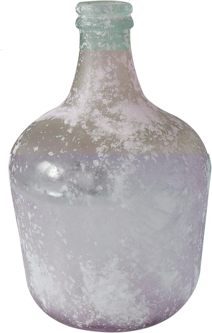 Deco 79 Recycled Glass Handmade Decorative Vase Wide Frosted Spanish Bottle Centerpiece Vase, Flower Vase for Home Decoration 11" x 11" x 17", Clear