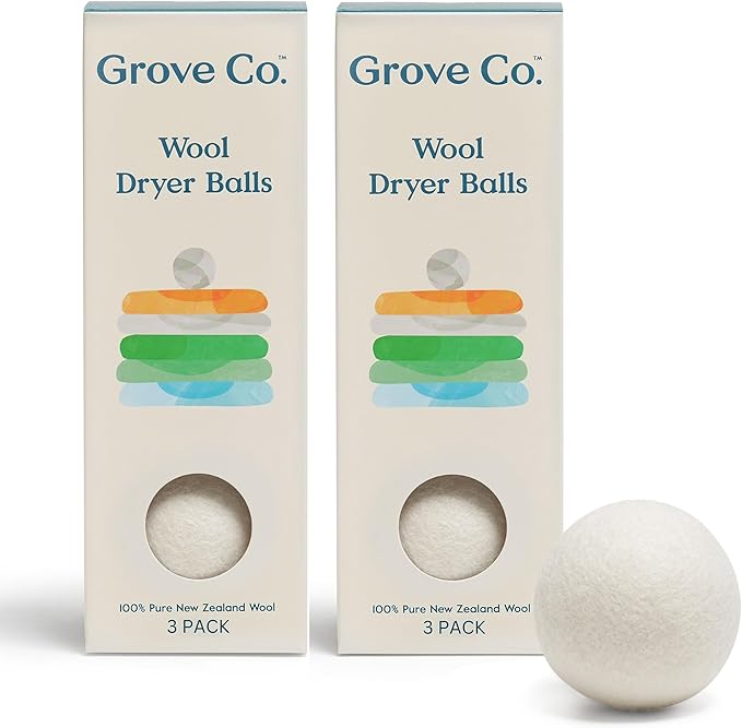 Grove Co. Wool Dryer Balls, Reusable Laundry Balls for Dryer, 100% New Zealand Wool, Reduce Drying Time, Wrinkles & Static, Sustainably Designed Laundry Essentials, Hypoallergenic, Unscented, 3 Pack
