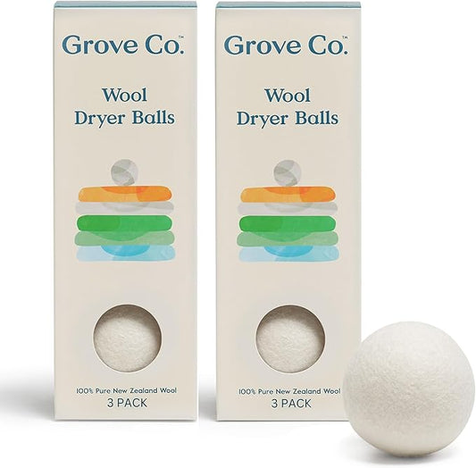 Grove Co. Wool Dryer Balls, Reusable Laundry Balls for Dryer, 100% New Zealand Wool, Reduce Drying Time, Wrinkles & Static, Sustainably Designed Laundry Essentials, Hypoallergenic, Unscented, 3 Pack