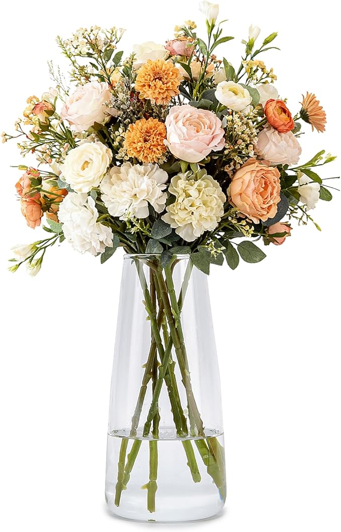 Crystal Clear Glass Vase, Flower Vase for Table Centerpiece Home Decor, Modern Vases for Living Room, Wedding, Office, Coffee Table, Birthday Housewarming Gift, 8.3inch (Clear)