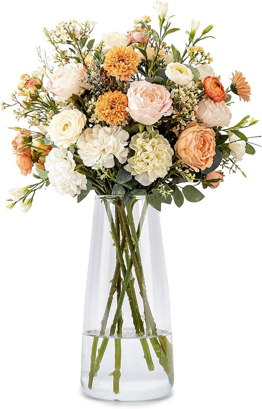 Crystal Clear Glass Vase, Flower Vase for Table Centerpiece Home Decor, Modern Vases for Living Room, Wedding, Office, Coffee Table, Birthday Housewarming Gift, 8.3inch (Clear)