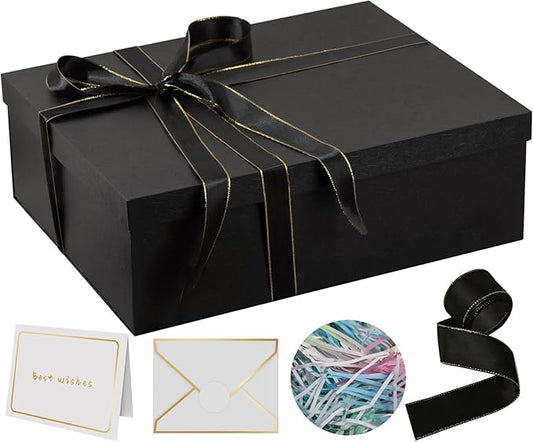 Rinrda Extra Large Gift Box 16.5x13x5.5 inches,Black Gift Boxes with Lids for Presents,Perfect for Birthday,Valentine's Day,Christmas,Anniversaries,Contains Card,Ribbon,Shredded Paper Filler.