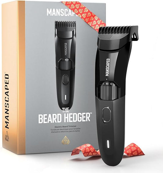 MANSCAPED® The Beard Hedger® Premium Men's Beard Trimmer, 20 Length Adjustable Blade Wheel, Stainless Steel T-Blade for Precision Facial Hair Trimming, Cordless Waterproof Wet/Dry Clipper