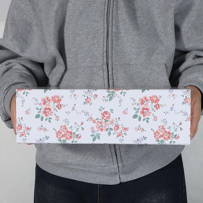 Rose Floral Gift Box with Magnetic Lids 13.8x8.3x4.4 in, Large Bridesmaid Proposal Boxes, Rectangle Wedding Decorative Storage Box 3 Pack