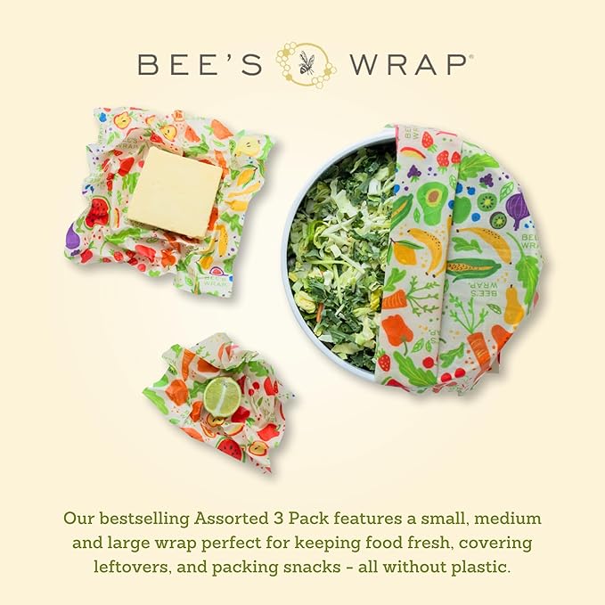 Bee's Wrap Beeswax Wraps for Food - Made in USA Reusable & Organic Food Wraps, Sandwich Wrap & Bowl Covers - Eco-Friendly Alternative to Aluminum Foil & Plastic Wrap, Garden Party 3 Pack (S, M, L)