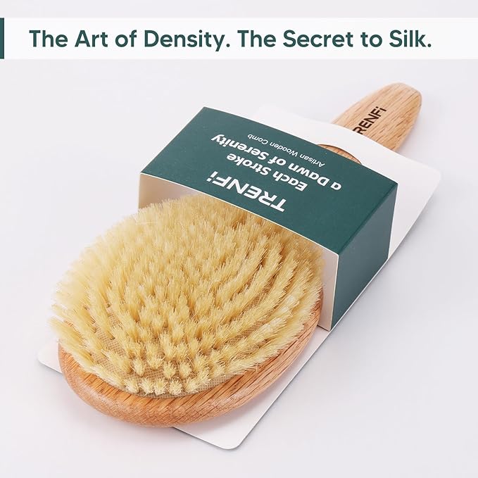 Heritage Oak Boar Bristle Hair Brush | 100% First-Cut Natural Bristles for Shine & Smoothing | Soft Scalp Massage | Luxury Grooming for Fine, Short Hair & Men's Styling (Finishing Tool)